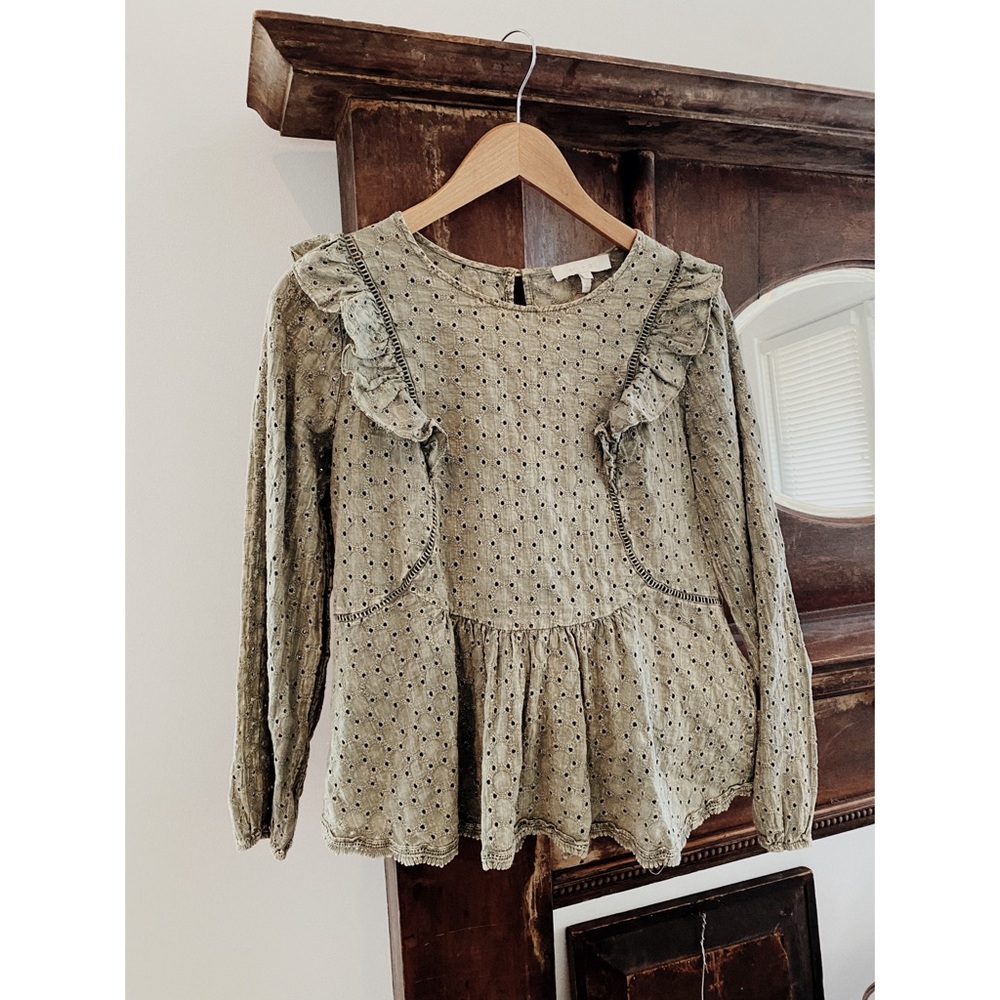 Anthropologie Sage Green Babydoll Eyelet Prairie Blouse- M